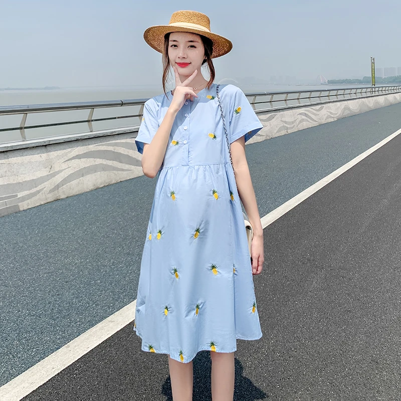 Summer Fashion Short Sleeve Maternity Cotton Dress Sweet Embroidery O-Neck Pregnant Woman A-line Dress Loose Pregnancy Clothes
Summer Fashion Short Sleeve Maternity Cotton Dress Sweet Embroidery O-Neck Pregnant Woman A-line Dress Loose Pregnancy Clothes