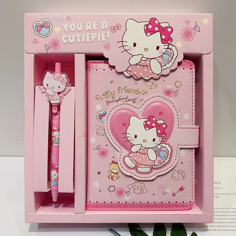 

Kawaii Hello Kitty Sanrio Notebook Anime Kuromi Hand Account Cartoon Cinnamoroll Diary Children Magnetic Buckle Notepad Gift Box