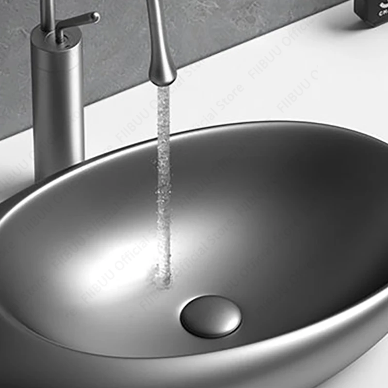 Grey Ceramic Vessel Sink Oval Sink Bowl Above Counter Washing Basin White Egg Shape Vanity Table Sink For Bathroom Balcony Hotel Grey Ceramic Vessel Sink Oval Sink Bowl Above Counter Washing Basin White Egg Shape Vanity Table Sink For Bathroom Balcony Hotel