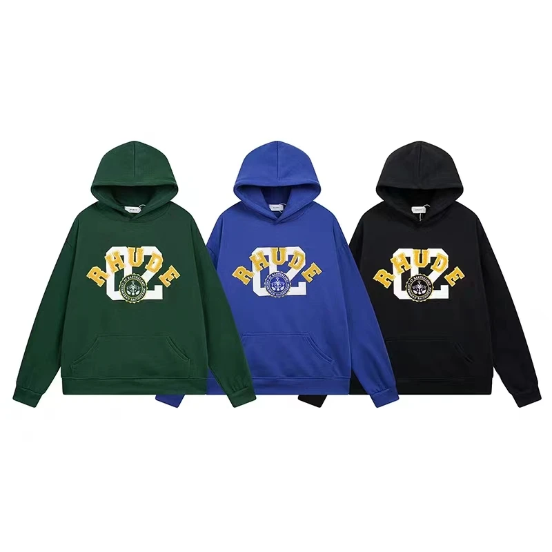 High Quality Towel Embroidery Rhude Fleece Hoodie Men Women Patchwork Badge Pullovers
High Quality Towel Embroidery Rhude Fleece Hoodie Men Women Patchwork Badge Pullovers