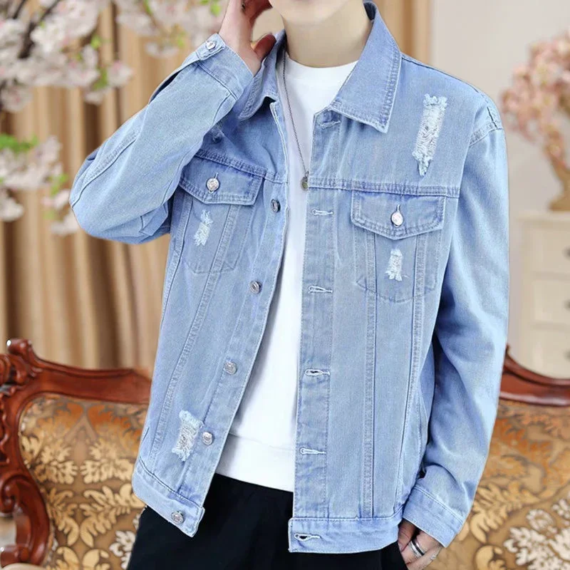 Denim Jackets Man with Hole Ripped Jeans Coat for Men Button Light in Lowest Price New One Piece Loose Cowboy of Fabric Designer
Denim Jackets Man with Hole Ripped Jeans Coat for Men Button Light in Lowest Price New One Piece Loose Cowboy of Fabric Designer
