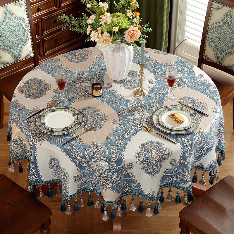 

European Luxury Round Table Cloth Chenille Jacquard Fabric Dining Table Cover Cloth Banquet Wedding Party Decoration Tablecloth