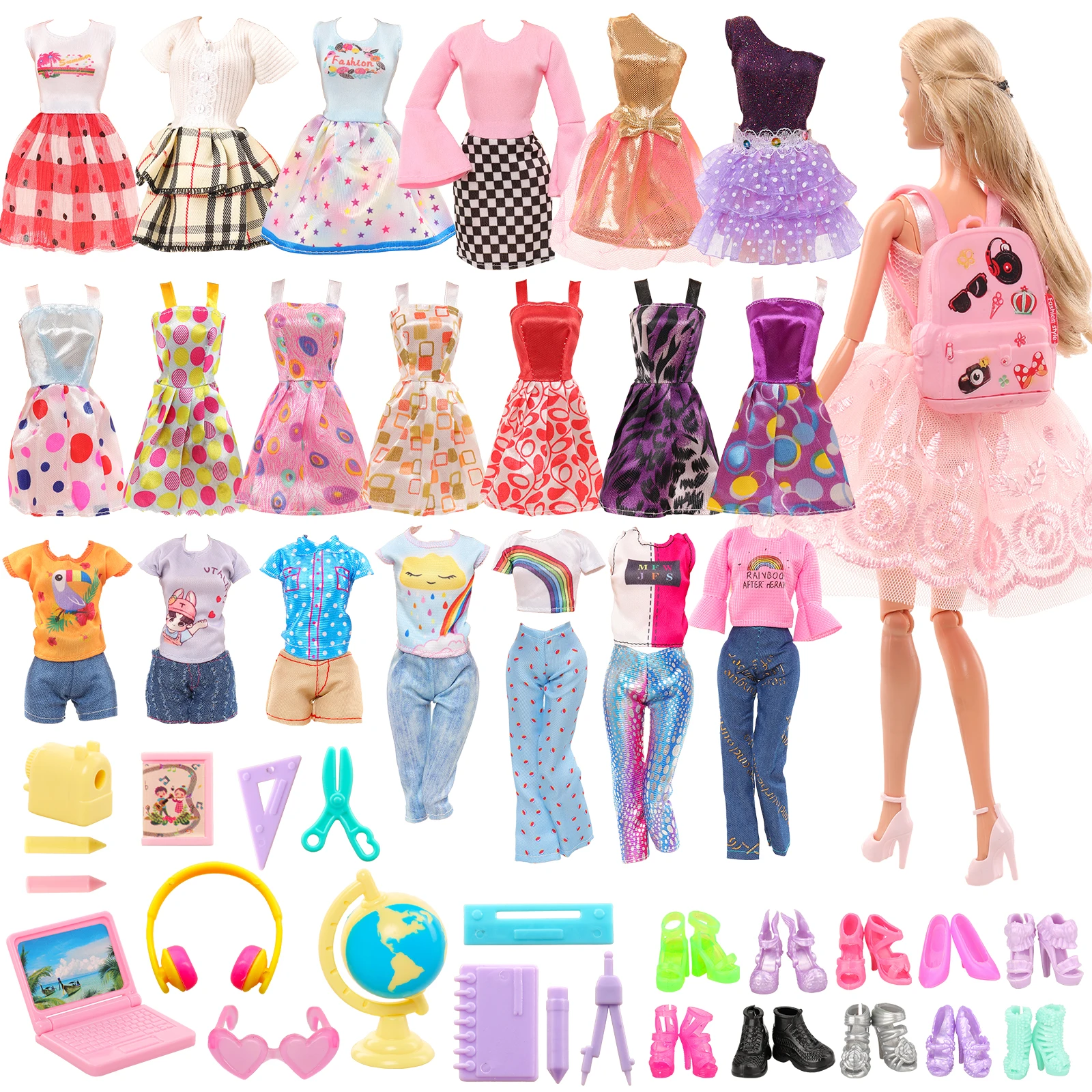 Barwa 43 Pcs Fashion For Barbie Doll Clothes and Accessories=8 Fashion Skirts+3 Tops and Pants+10 Shoes+19 Learning Accessories
Barwa 43 Pcs Fashion For Barbie Doll Clothes and Accessories=8 Fashion Skirts+3 Tops and Pants+10 Shoes+19 Learning Accessories