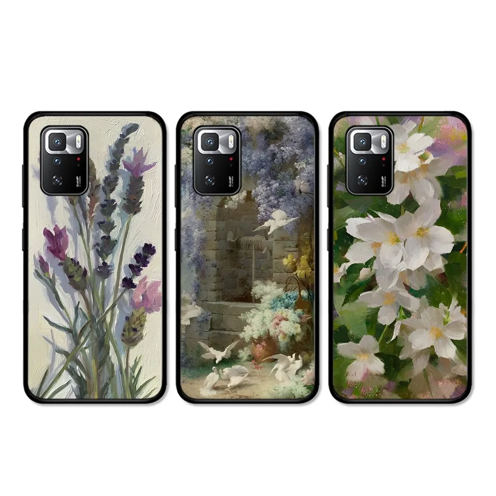 

Flower oil painting retro Phone Case For Redmi 5 6 7 8 9 10 plus pro 6 7 8 9 A GO K20 K30 K40 pro plus F3 Fundas