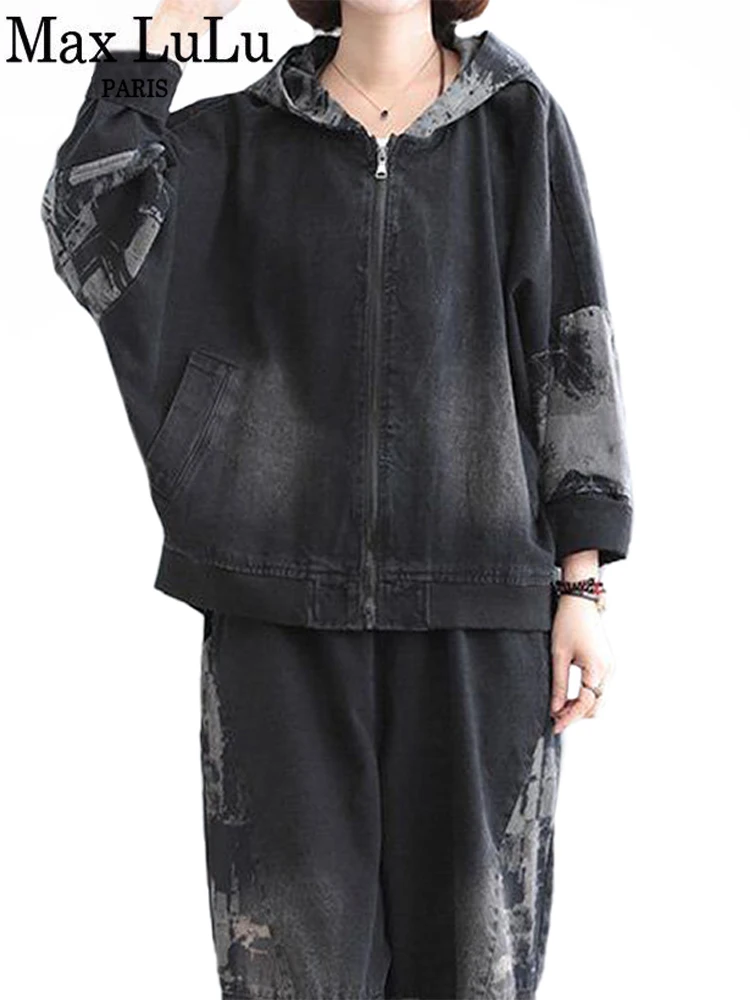 Max LuLu Korean Designer Style Womens Vintage Printed Jackets Denim Elastic Harem Pants Ladies Casual Oversizeed Two Pieces Sets
Max LuLu Korean Designer Style Womens Vintage Printed Jackets Denim Elastic Harem Pants Ladies Casual Oversizeed Two Pieces Sets