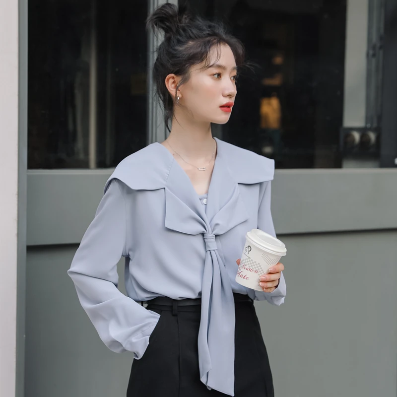 Shirt Top Female Design Sense Of Minority Summer Thin Chic Chiffon Long Sleeve Early Autumn Shirt Navy Style Texture
Shirt Top Female Design Sense Of Minority Summer Thin Chic Chiffon Long Sleeve Early Autumn Shirt Navy Style Texture