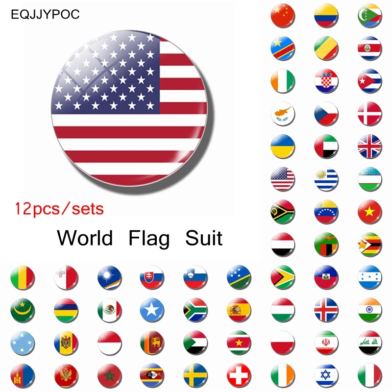 

12pcs World Flag Sets Fridge Magnet China USA UK Spain Russia Germany Italy France Souvenirs Glass Magnetic Refrigerator Sticker