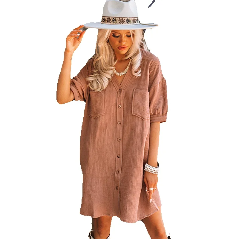 Summer Thin Bubble Sleeve Dress For Women Loose Relaxed Solid Color Shirt
Summer Thin Bubble Sleeve Dress For Women Loose Relaxed Solid Color Shirt