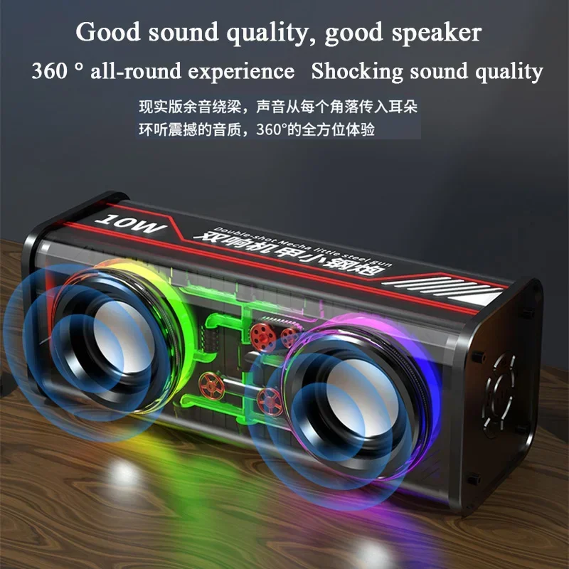

Mini Party Loudspeaker New V8 5.0 Wireless Bass Diaphragm Subwoofer TWS RGB Light Transparent Mecha Music Speakers Bluetooth