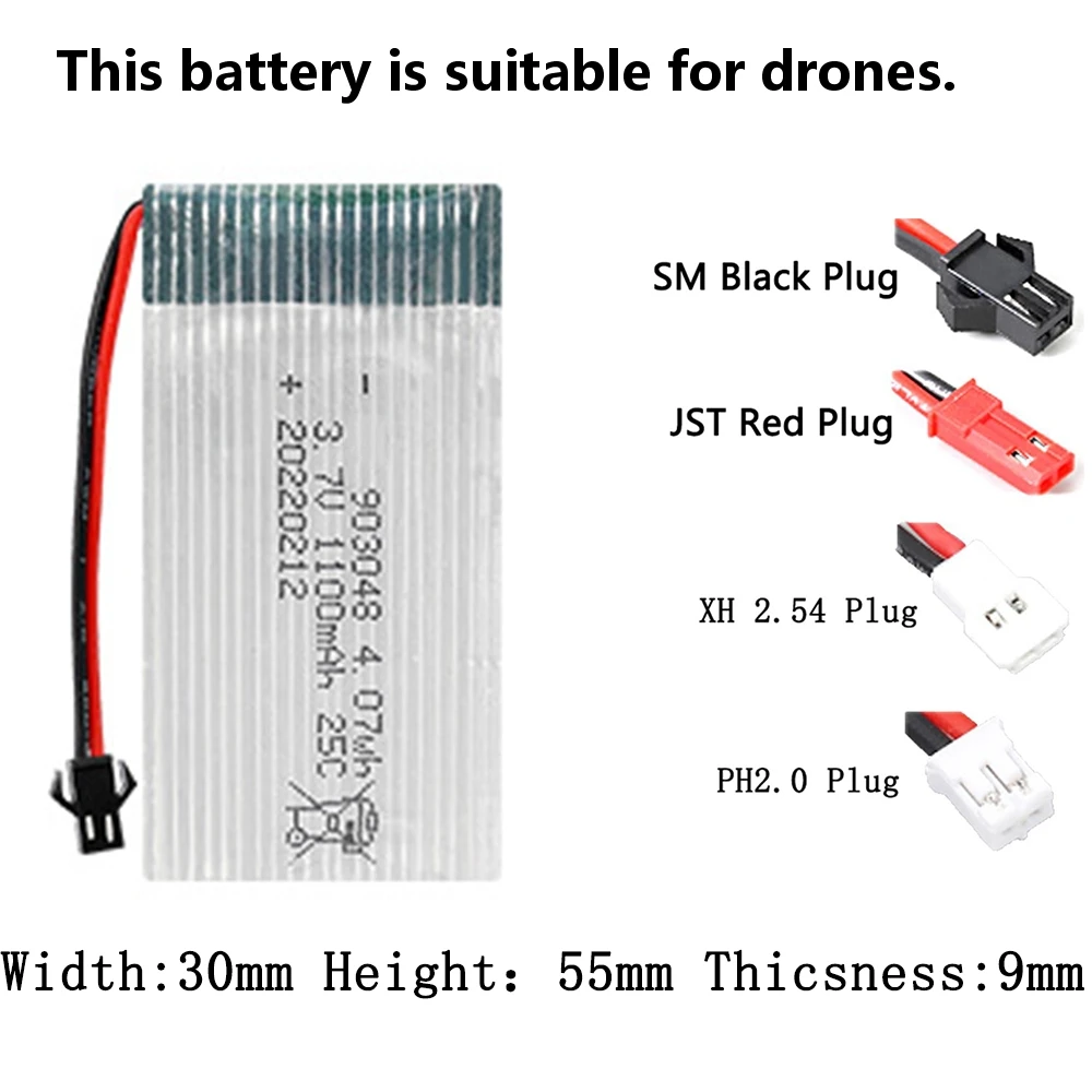 

Rechargeable 3.7V 903048 25C 1100Mah Li-Polymer Li Battery For Rc Drone X3 X4 H107D X5Sw X5C Helicopter Models X5Sc