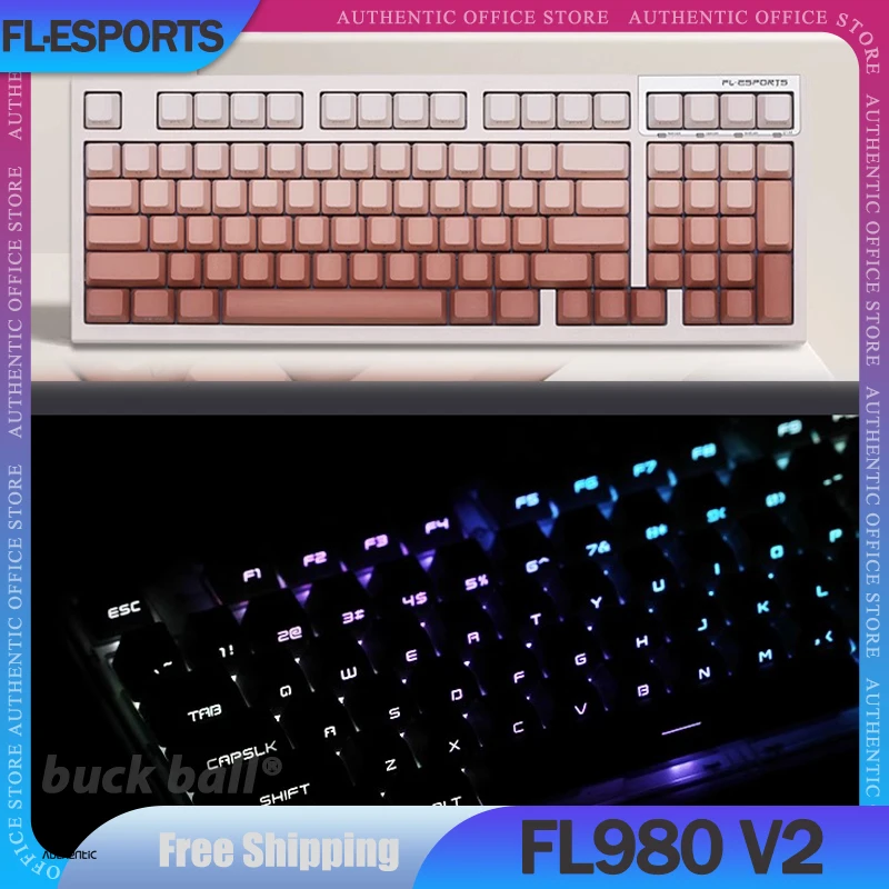 

FL ESPORTS FL980 V2 Gamer Mechanical Keyboard 3Mode 2.4G Bluetooth Wireless Keyboard PBT 97 Keys Hot Swap Gaming Keyboards Gifts