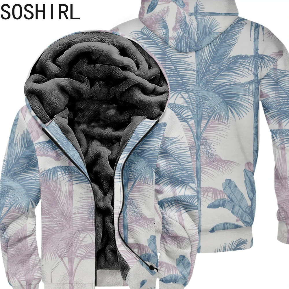 

SOSHIRL Zipper Hoodies Cardigans Palm Tree Goblet Print Crewneck Outdoor Home Wear Fleece Casual Streetwear Men Women Clothing