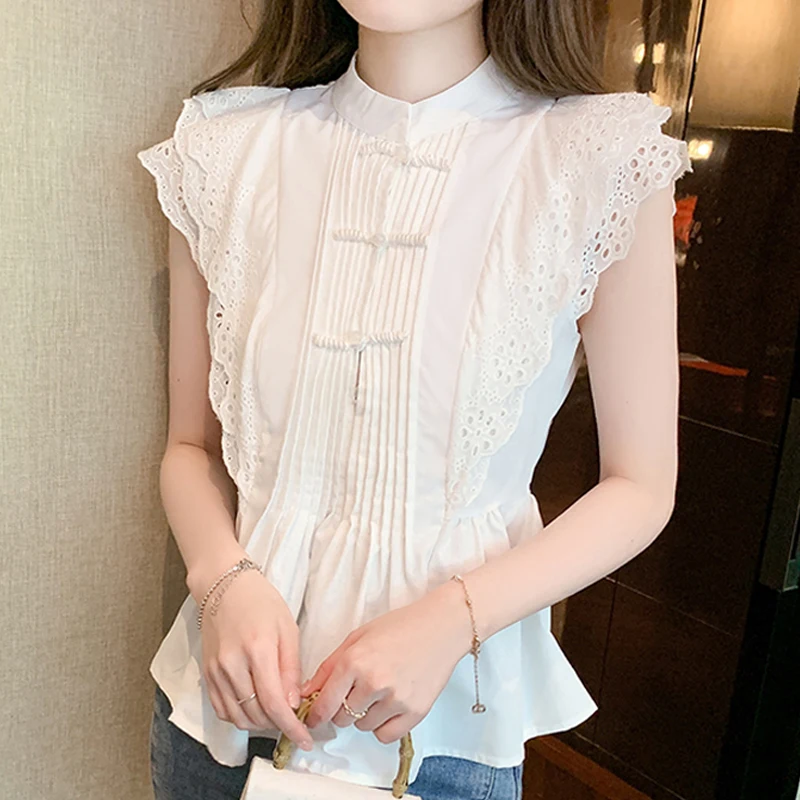 Elegant Hollow Out Ruffle Shirt Summer Butterfly Sleeve White Lace Blouse Women Stand Collar Tops Mujer Ladies Slim Pleat 26293
Elegant Hollow Out Ruffle Shirt Summer Butterfly Sleeve White Lace Blouse Women Stand Collar Tops Mujer Ladies Slim Pleat 26293