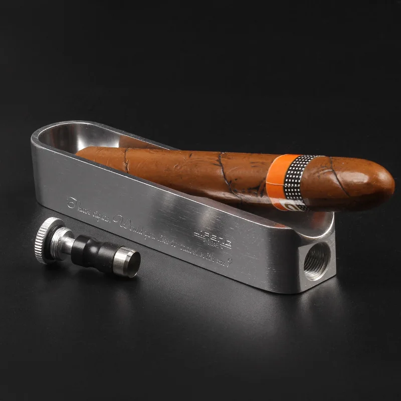 

Metal Cigar Ashtray with punch Tool Ash Slot Single Cigar Holder Ash Tray Outside Travel Ashtray for Men Gift