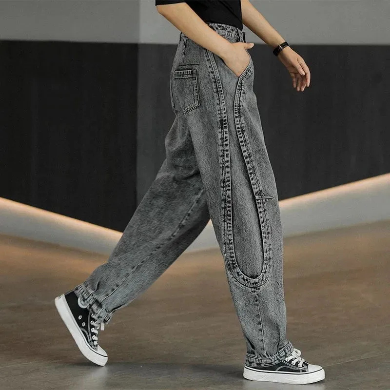 

New Women Spring Autumn High-Waisted Jeans Loose Casual Trousers Straight-Leg Pants Female Cowboy Harlan Daddy Pants Smoky Grey
