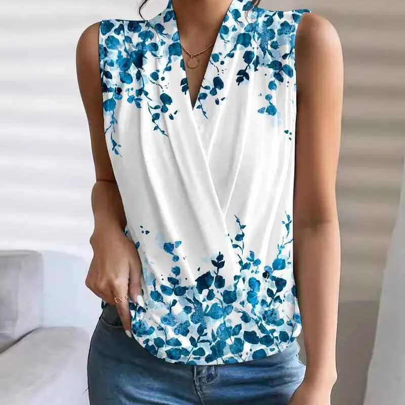 Женский топ с запахом, V-образным вырезом, оборками и цветочным принтом 
Женский топ с запахом, V-образным вырезом, оборками и цветочным принтом