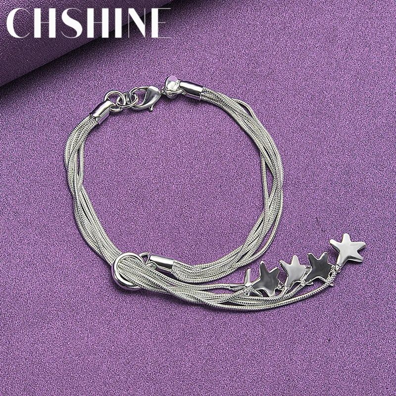 

CHSHINE 925 Sterling Silver Five Snake Chain Solid Stars Bracelet Fashion Charm Wedding Party Gifts For Women Jewelry