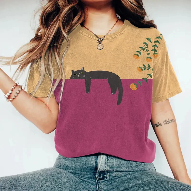 Women's cute kitten print pattern round neck T-shirt casual flower pattern short sleeved shirt Y2k Harajuku top women's clothing
Women's cute kitten print pattern round neck T-shirt casual flower pattern short sleeved shirt Y2k Harajuku top women's clothing