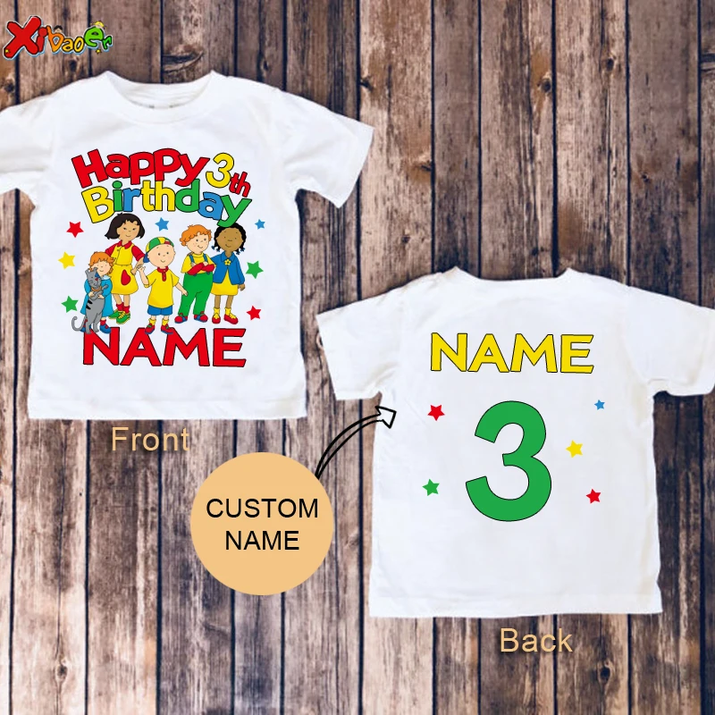 

Kids Cai Llou Birthday Party Shirt for Kids Personalized Name Shirt Toddler Baby Gift 3nd 1st Birthday Boys Tee 2rd Girl Shirts