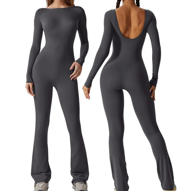 Women Flare Leg Rompers Spring Autumn Clothes Long Sleeve Slim Open Back Solid Color Jumpsuit Female Clothing Streetwear
Women Flare Leg Rompers Spring Autumn Clothes Long Sleeve Slim Open Back Solid Color Jumpsuit Female Clothing Streetwear