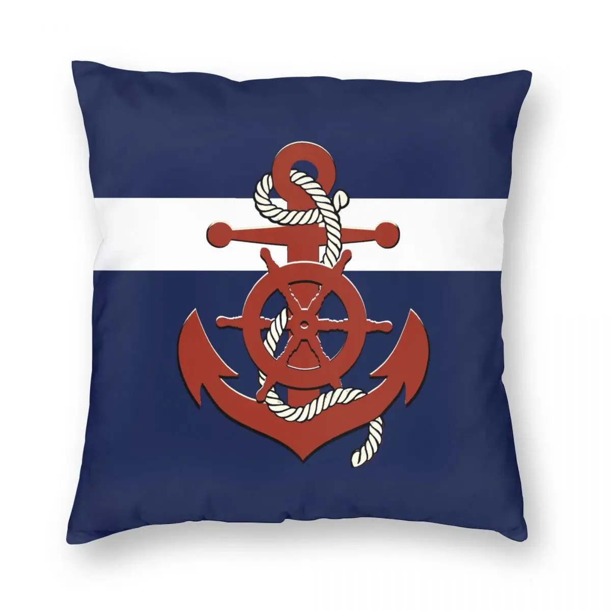

Nautical Ship's Wheel Anchor Navy Blue Pillowcase Soft Cushion Cover Decoration Throw Pillow Case Cover Home Square 45*45cm