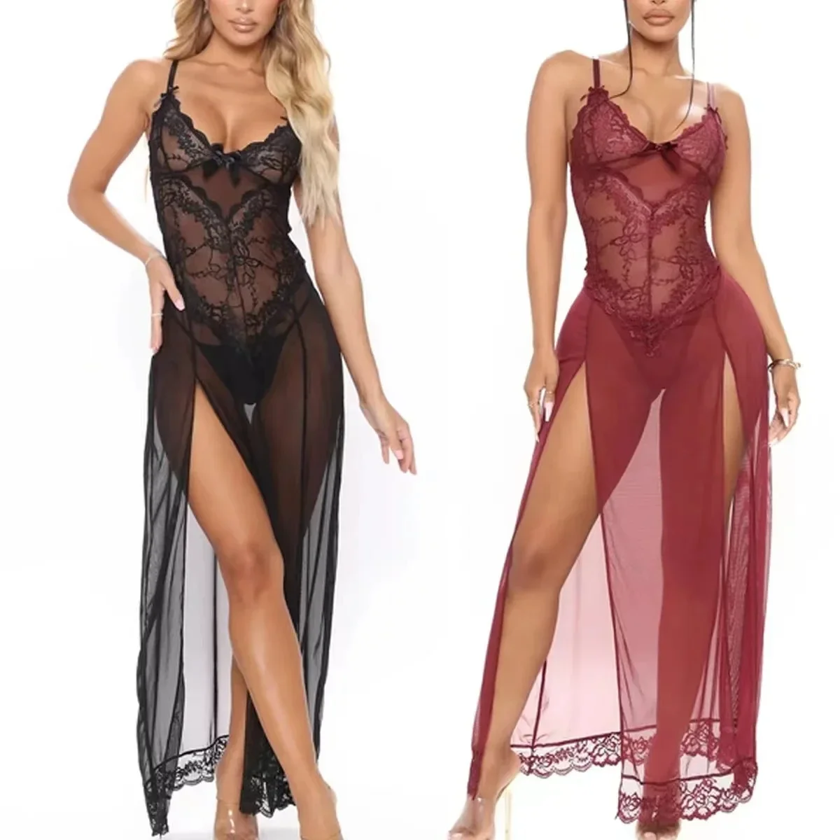 

*Plus Size Mesh Sling Nightdress Lace Emotional Lingerie Sexy Nightwear Female Temptation Nighties for Women Sleeping Dress S-5X