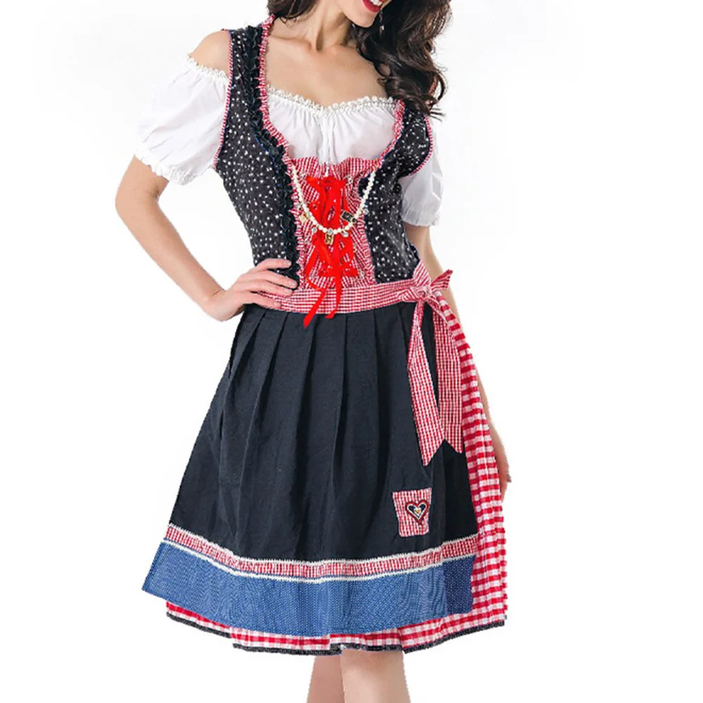 

Праздничное немецкое платье на Октоберфест для женщин, косплей, сценическое баварское вечернее платье для вечеринки, женское облегающее лоскутное винтажное платье горничной