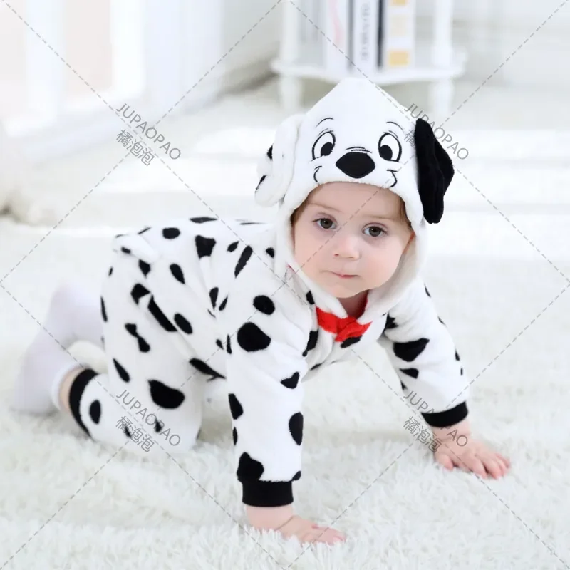 

Baby Dalmatians Spotty Dog Costume Kigurumi Cartoon Animal Rompers Infant Toddler Jumpsuit Flannel Halloween Fancy Dress