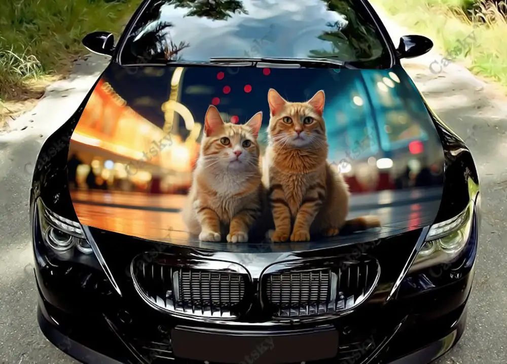 

Cute Furry Cat Relaxing Car Hood Vinyl Stickers Wrap Vinyl Film Engine Cover Decals Sticker on Car Auto Accessories