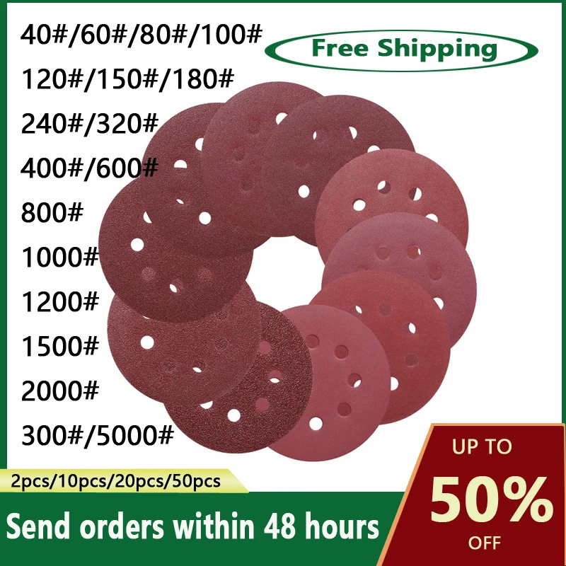 

125mm 5"/5inch Sanding Discs 8 Holes Sandpaper Pads Set Hook & loop Abrasive sander paper for polishing tools 60/5000/7000 Grit