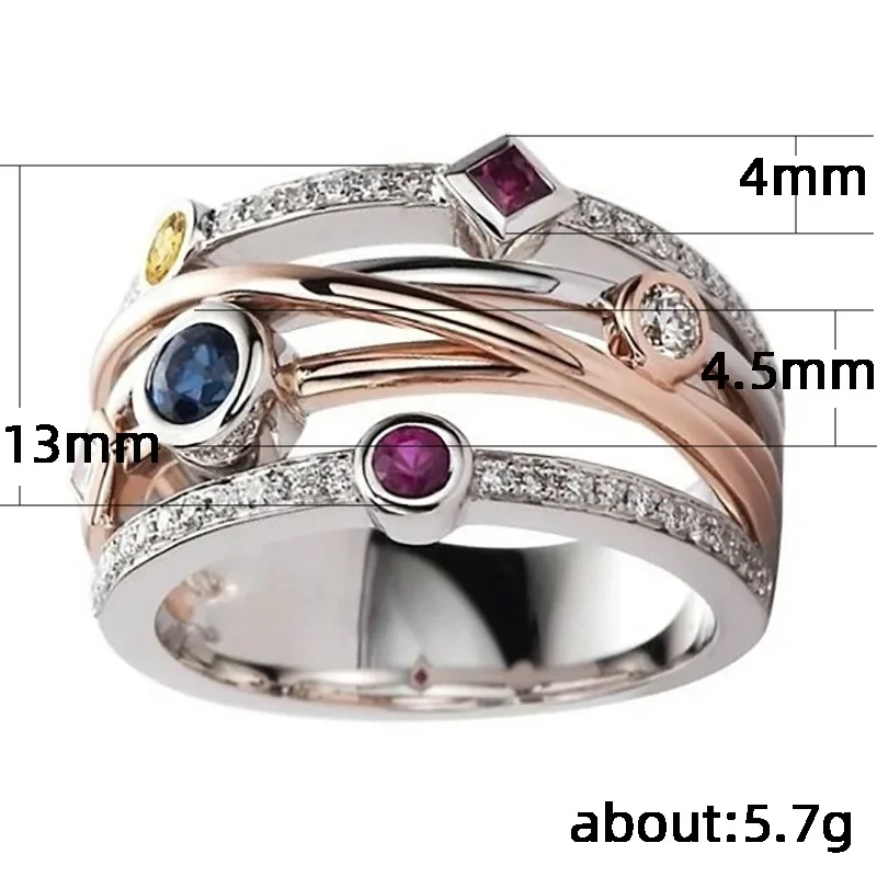 

New European and American Fashion Men's and Women's Color Zircon Ring Suitable for Banquet Anniversary Birthday Jewelry Gift