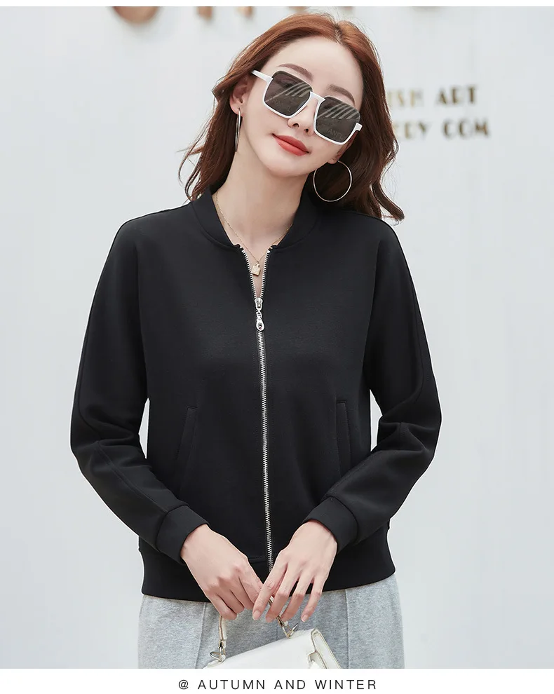 

Spring Autumn Casual Sporty Jacke Women's Jacket Stand Collar Streetwear All-match Zippered Coat