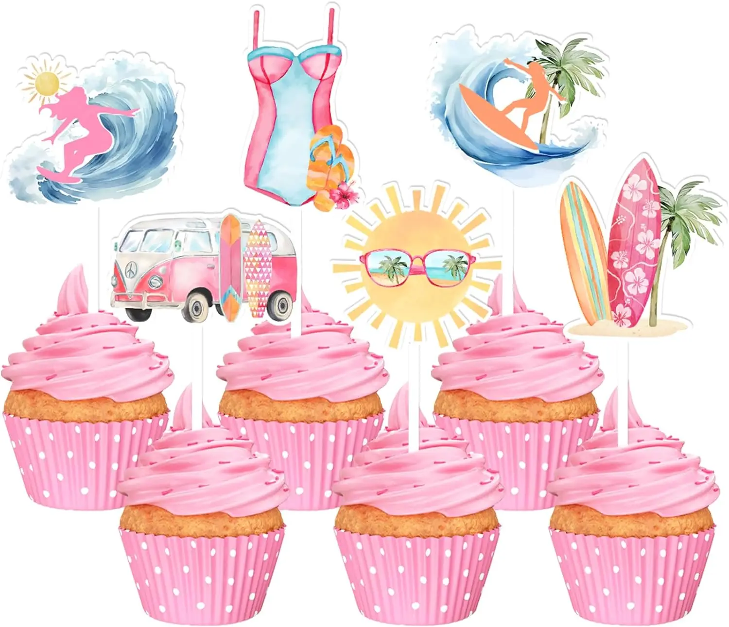 Surf Cupcake Toppers Surfing Birthday PartyDecor Double-sided Printed Cake Decor Beach Surfboard Summer BabyShower PartySupplies
Surf Cupcake Toppers Surfing Birthday PartyDecor Double-sided Printed Cake Decor Beach Surfboard Summer BabyShower PartySupplies
