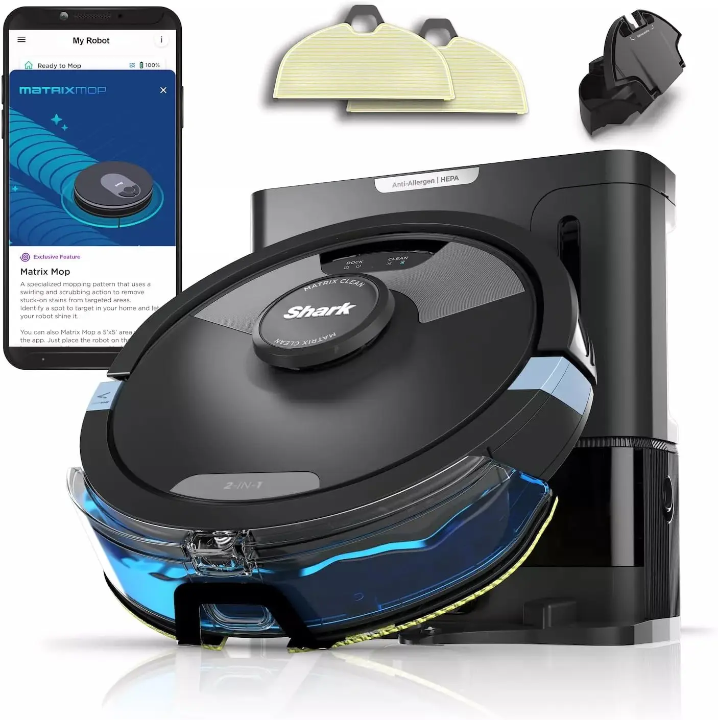 

Shark RV2610WA AI Ultra 2in1 Robot Vacuum & Mop with Sonic Mopping, Matrix Clean, Home Mapping, HEPA Bagless
