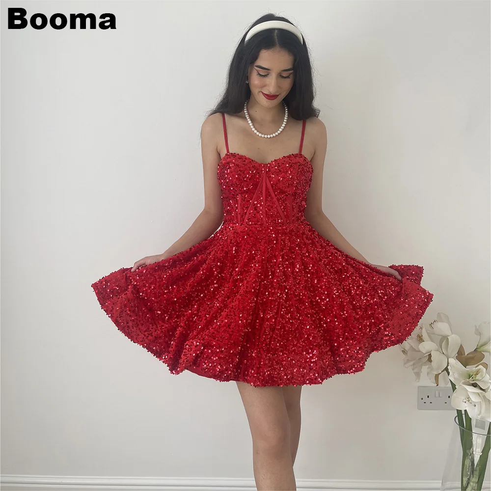 

Booma Red Sequined Short Prom Dresses Sweetheart A-Line Cocktail Gowns Special Occasion Dresses Graduation Party Gown for Women