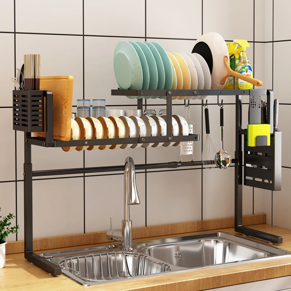 Dish Drying Rack Length Height Adjustable Dish Drainer with 3 Hooks Sponge Cutlery and Cutting Board Holders KItchen Accessories
Dish Drying Rack Length Height Adjustable Dish Drainer with 3 Hooks Sponge Cutlery and Cutting Board Holders KItchen Accessories