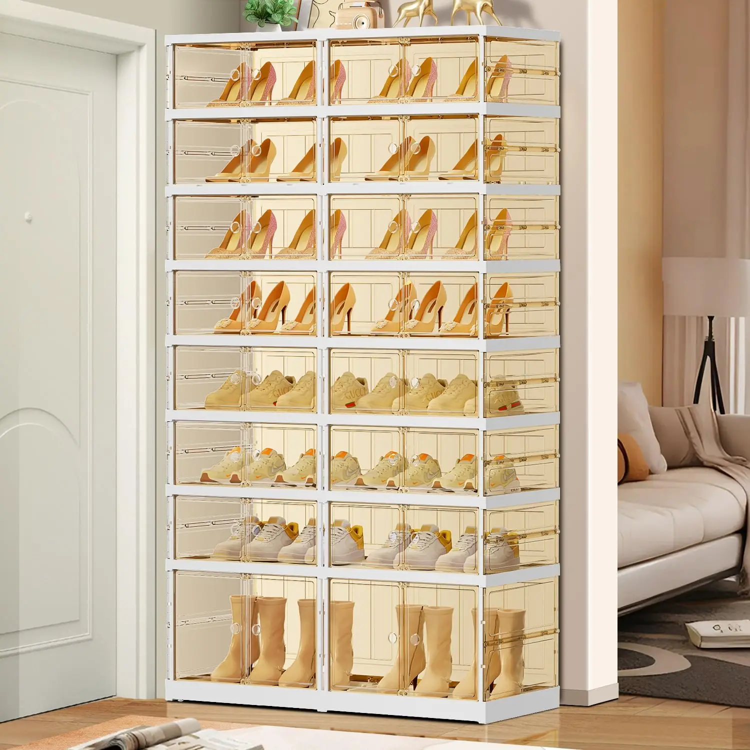 8 Tiers 16-32 Pairs Foldable Shoe Boxes Large Plastic Storage Rack Collapsible Organizer for Closet Tall Shelf
8 Tiers 16-32 Pairs Foldable Shoe Boxes Large Plastic Storage Rack Collapsible Organizer for Closet Tall Shelf