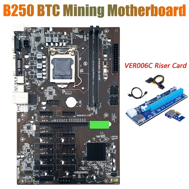 BTC B250 Mining Motherboard With VER006C Riser Card 12Xgraphics Card Slot LGA 1151 DDR4 USB3.0 For BTC Miner Mining
BTC B250 Mining Motherboard With VER006C Riser Card 12Xgraphics Card Slot LGA 1151 DDR4 USB3.0 For BTC Miner Mining