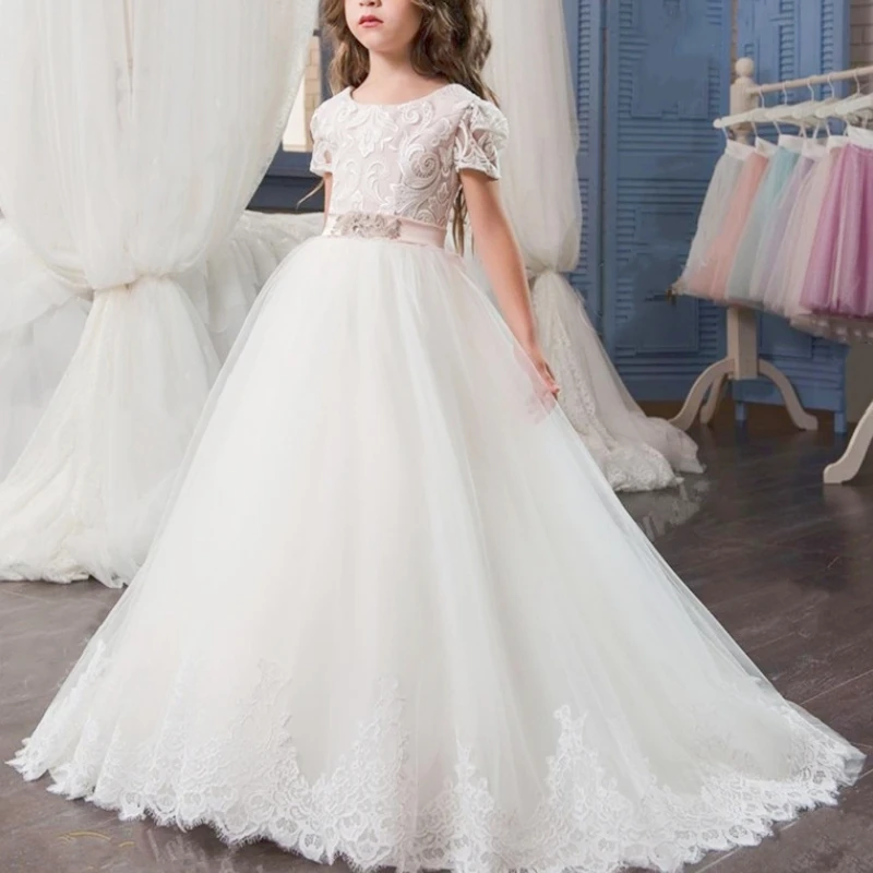 Flower Girl Dresses Formal Short Sleeve Lace Up Back For Wedding Party Birthday First Communion Princess Gown 
Flower Girl Dresses Formal Short Sleeve Lace Up Back For Wedding Party Birthday First Communion Princess Gown