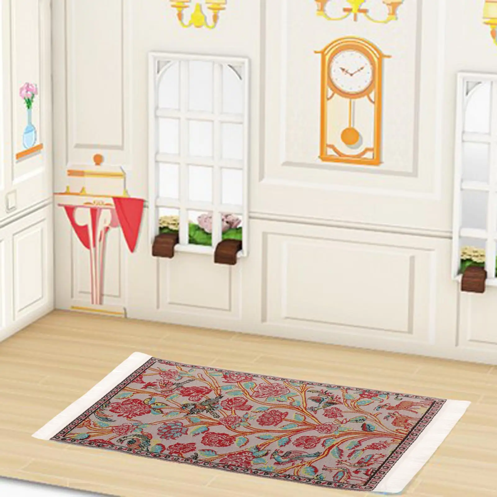 

1:12 Miniature Dollhouse Carpet Retro Scene Model Mat Pretend Play for Living Room 3.86'' x 6.18'' Carpeting Decor Turkish Rug