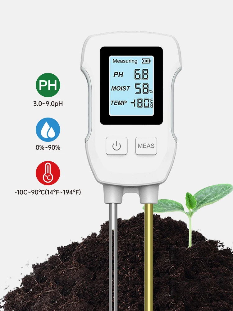 

PH Soil Tester Moisture/Temp 3.0-9 pH Meter Digital LCD Heat-resistant Metal Sensor Humidity Monitor for Flower Plants Gardening