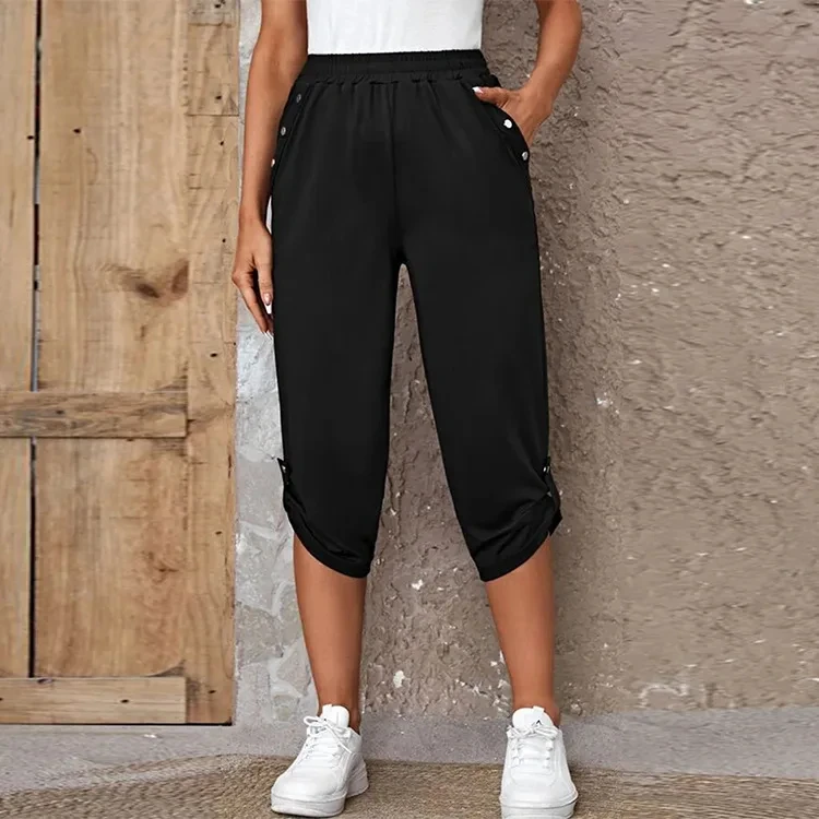 Women's Elastic Waist Crop Sweatpants Loose Fit Casual Summer Capris with Pockets Roll-Up Bottoms S-3XL 28 S4d707d3ce41d4b2ba68d94553ad7c6d7h