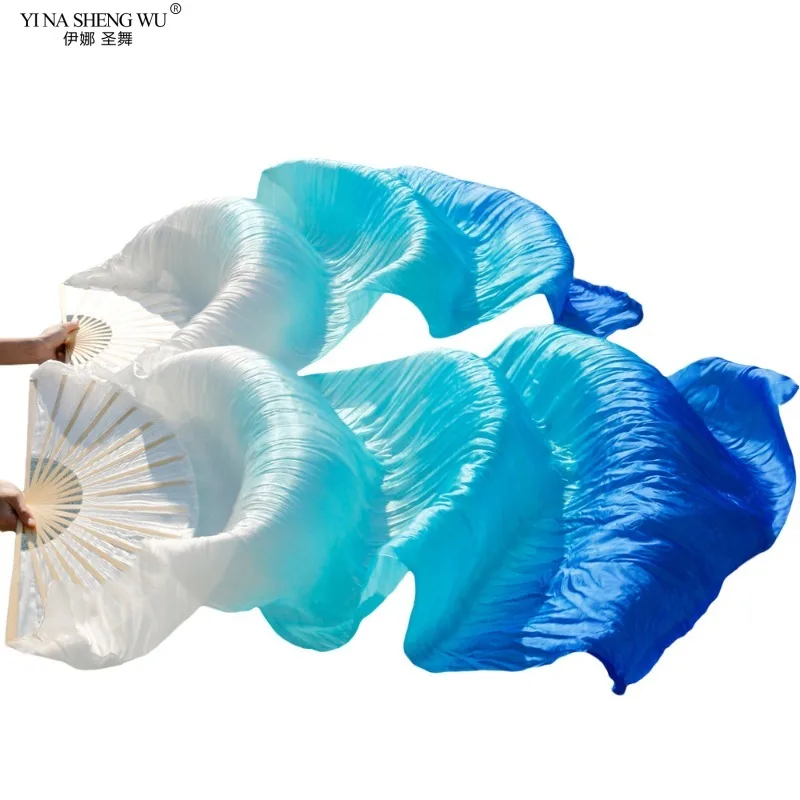 

New Belly Dance Imitation Silk Veil Fans Bamboo Ribs Handmade Dyed Gradient Color Dancer Performance Props Fan 1pc/1pair Fans