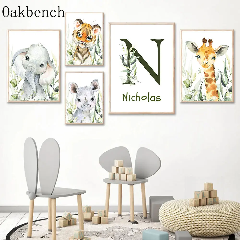 Custom Name Canvas Poster Leaf Wall Pictures Lion Tiger Painting Poster Elephant Art Prints Nursery Wall Posters Baby Room Decor 
Custom Name Canvas Poster Leaf Wall Pictures Lion Tiger Painting Poster Elephant Art Prints Nursery Wall Posters Baby Room Decor