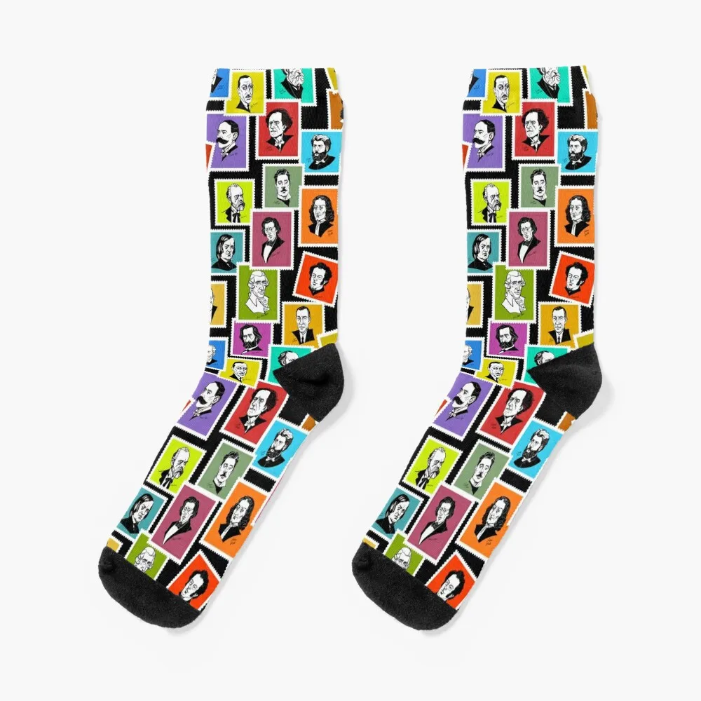 

Pattern with portraits of the greatest composers (coloured version) Socks set halloween football winter gifts Girl'S Socks Men's