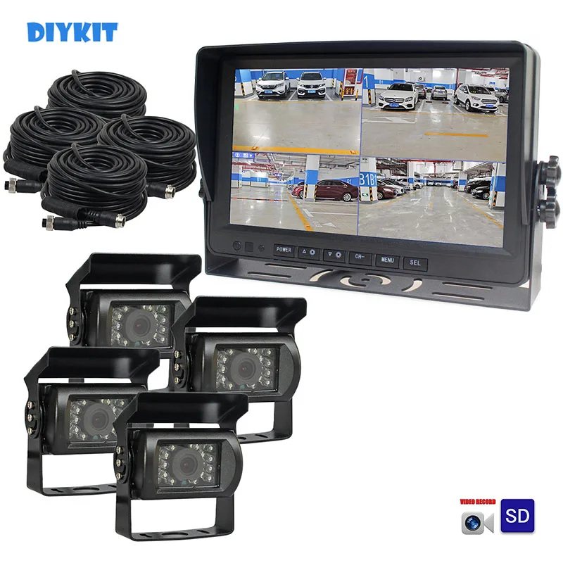 

DIYKIT 9inch AHD IPS Split QUAD HD Car Monitor 1080P AHD Night Vision Rear View Car Truck Bus Camera Waterproof Video Recording