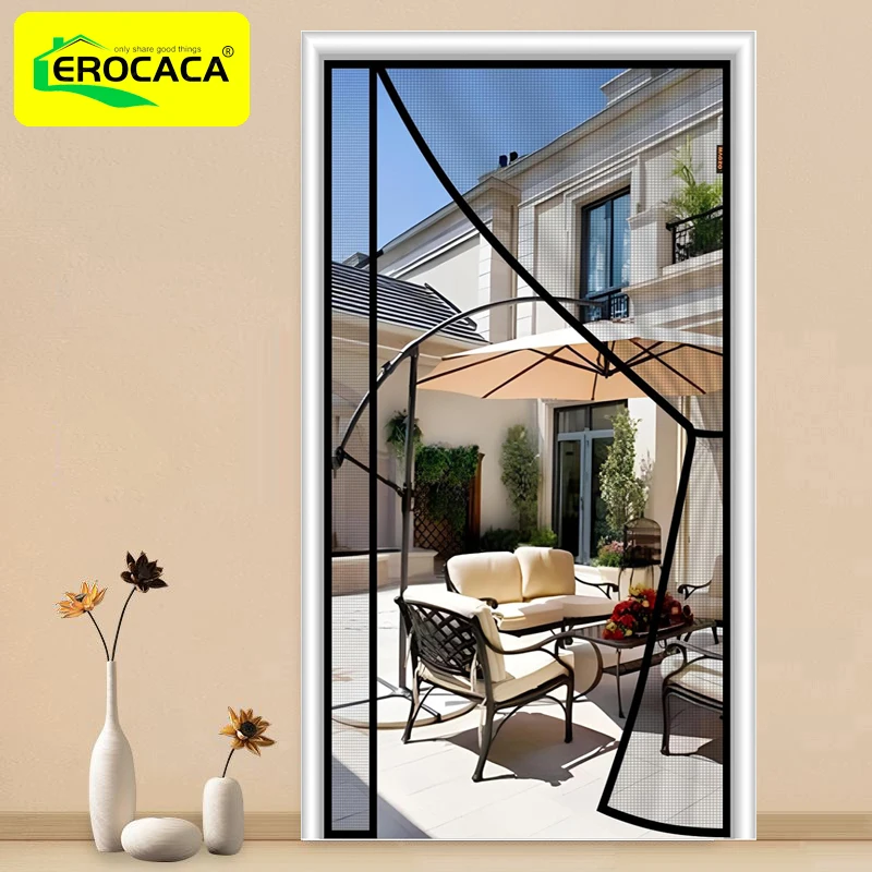 

EROCACA Black Magnetic Mosquito Net Door Screen Anti Insect Invisible Glass Fibre Mesh Custom Curtain Tulle Automatic Closing