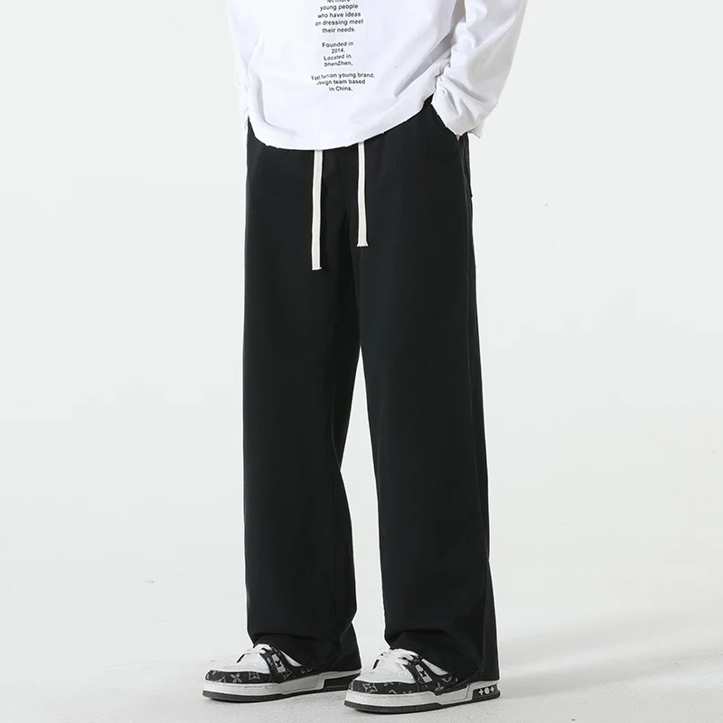 

Baggy Men's Cotton Wide Leg Pants Elastic Waist Harajuku Y2k Streetwear Seasons Straight Casual Trousers ArmyGreen Black Khaki