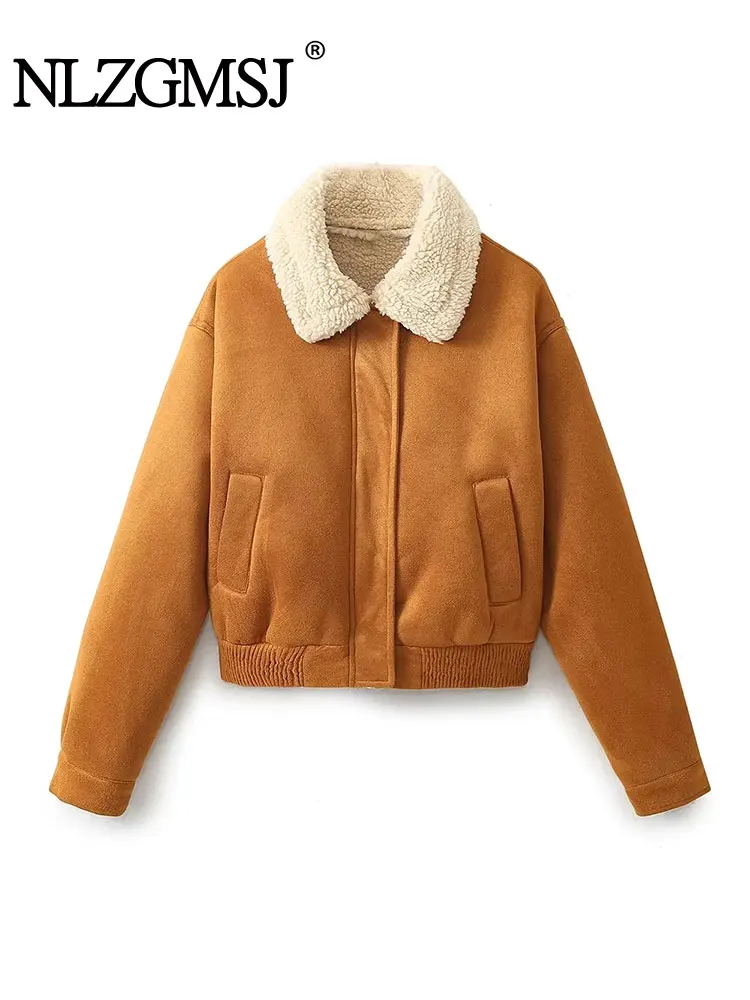 Nlzgmsj TRAF Woman Brown Lapel Short Jacket Autumn Winter Vintage Double Face Jackets Female Casual Elastic Hem Coats 
Nlzgmsj TRAF Woman Brown Lapel Short Jacket Autumn Winter Vintage Double Face Jackets Female Casual Elastic Hem Coats