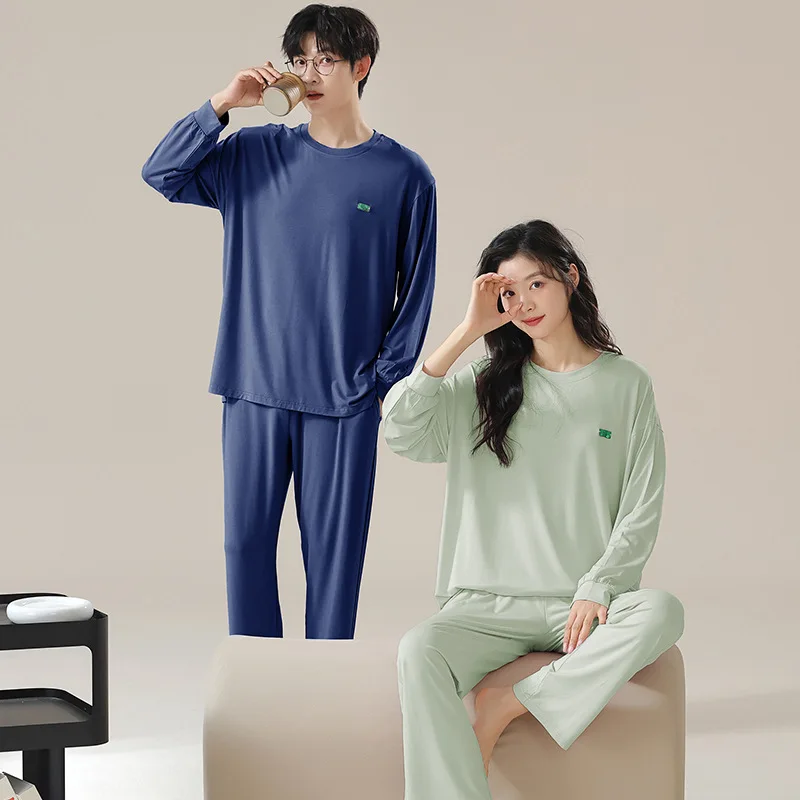 

Solid Color Modal Soft Sleepwear for Lovers Spring Women and Men Matching Home Clothes Big Size 3XL Pijamas For Couples hombre